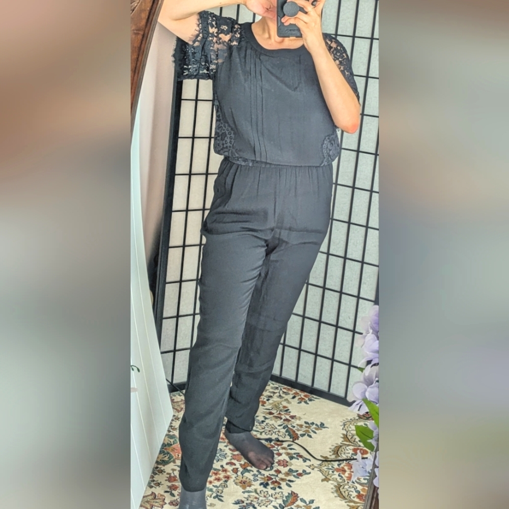 Juicy Couture Pitch black lace trim Jumpsuit